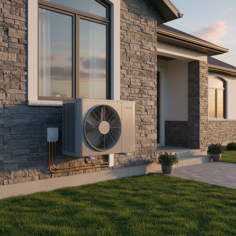 Unidad exterior de aire acondicionado en vivienda unifamiliar